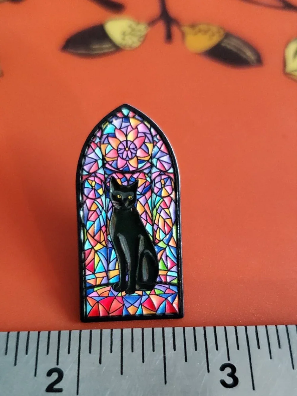 Black Cat Stained-Glass Enamel Brooch Pin- Multicolor